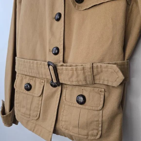 GAP Herringbone Belted Jacket with Faux Fur Collar and Removable Insert Tan XS