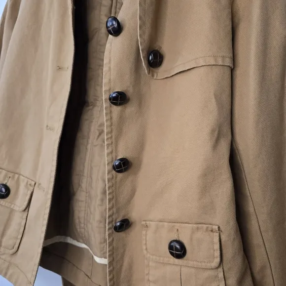 GAP Herringbone Belted Jacket with Faux Fur Collar and Removable Insert Tan XS