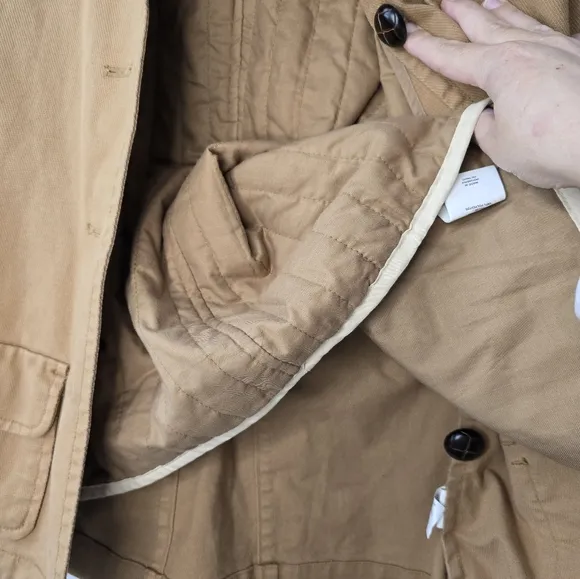 GAP Herringbone Belted Jacket with Faux Fur Collar and Removable Insert Tan XS