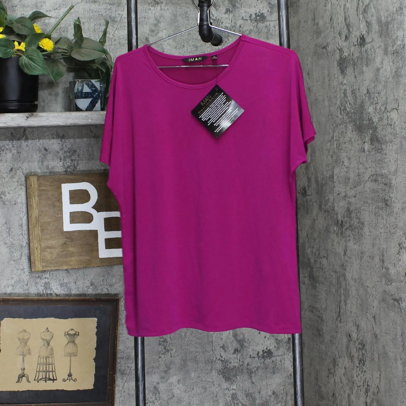 Global Chic By Iman City Chic Shirt Tee LOT OF 2 Necklace Berry Purple / Buff XL
