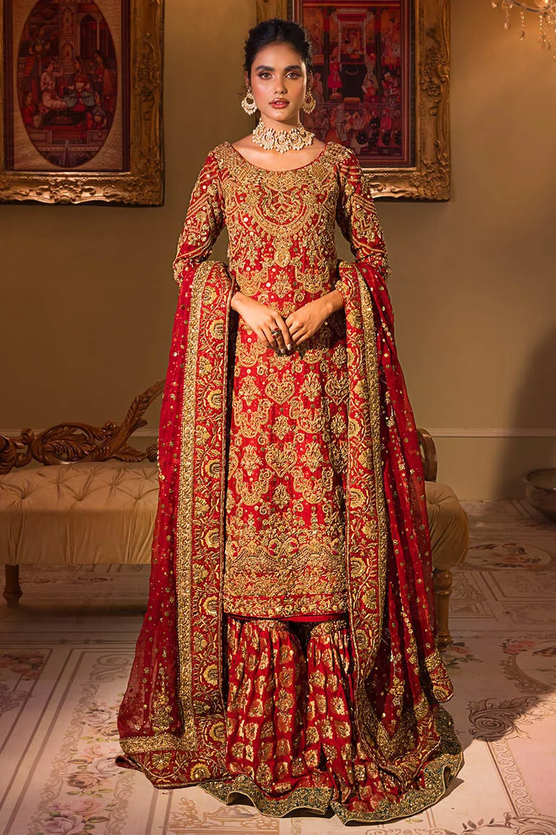 Gold Red Long Kameez Lehenga Pakistani Bridal Dresses