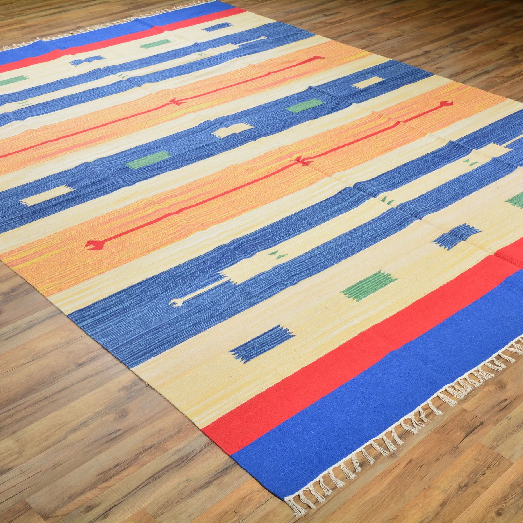 Hand-Woven Flatweave Cotton Kilim Southwestern Design Rug (Size 7.9 X 10.0) Cwral-6918