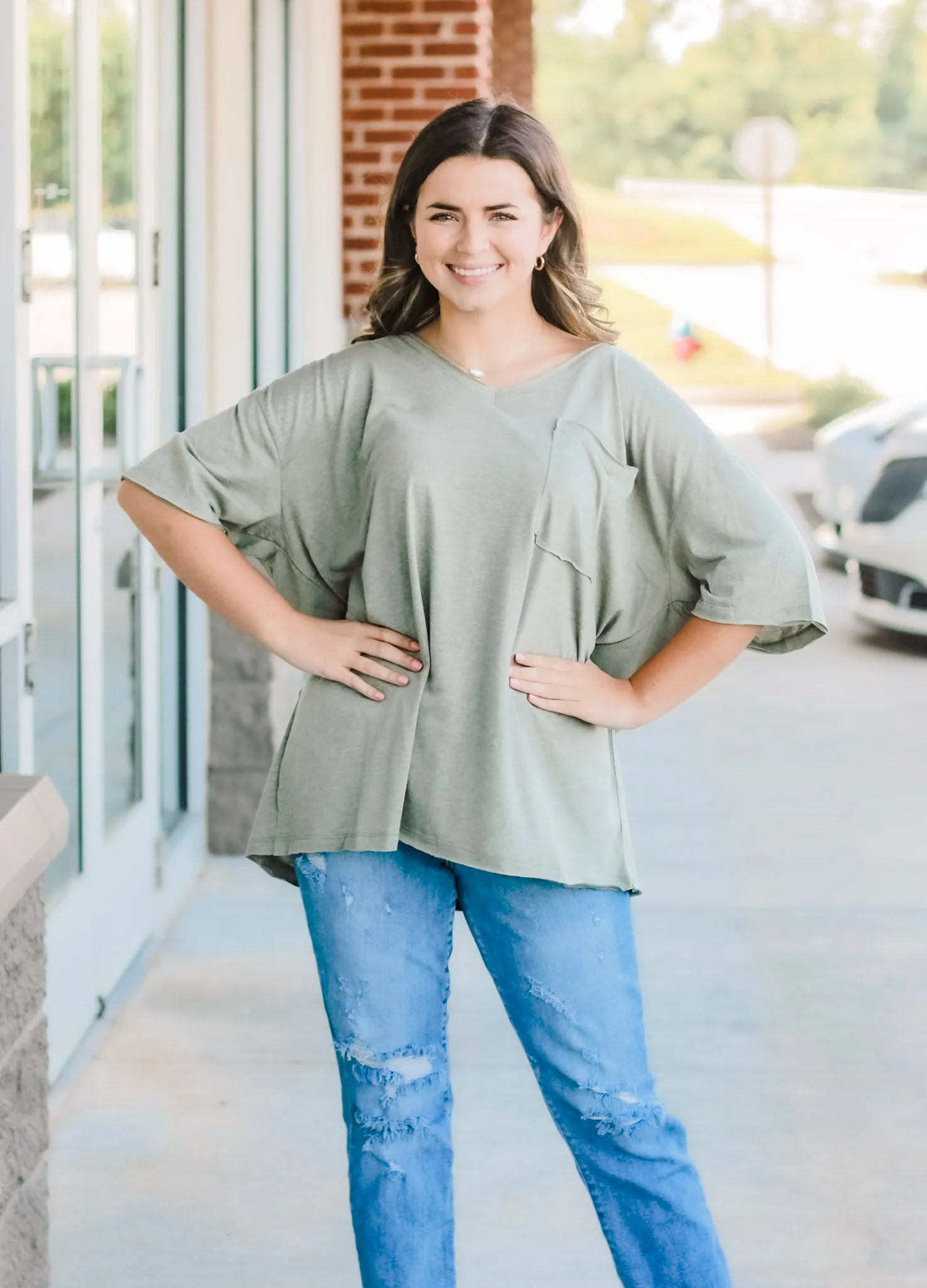Hello Boyfriend Tee in Light Olive