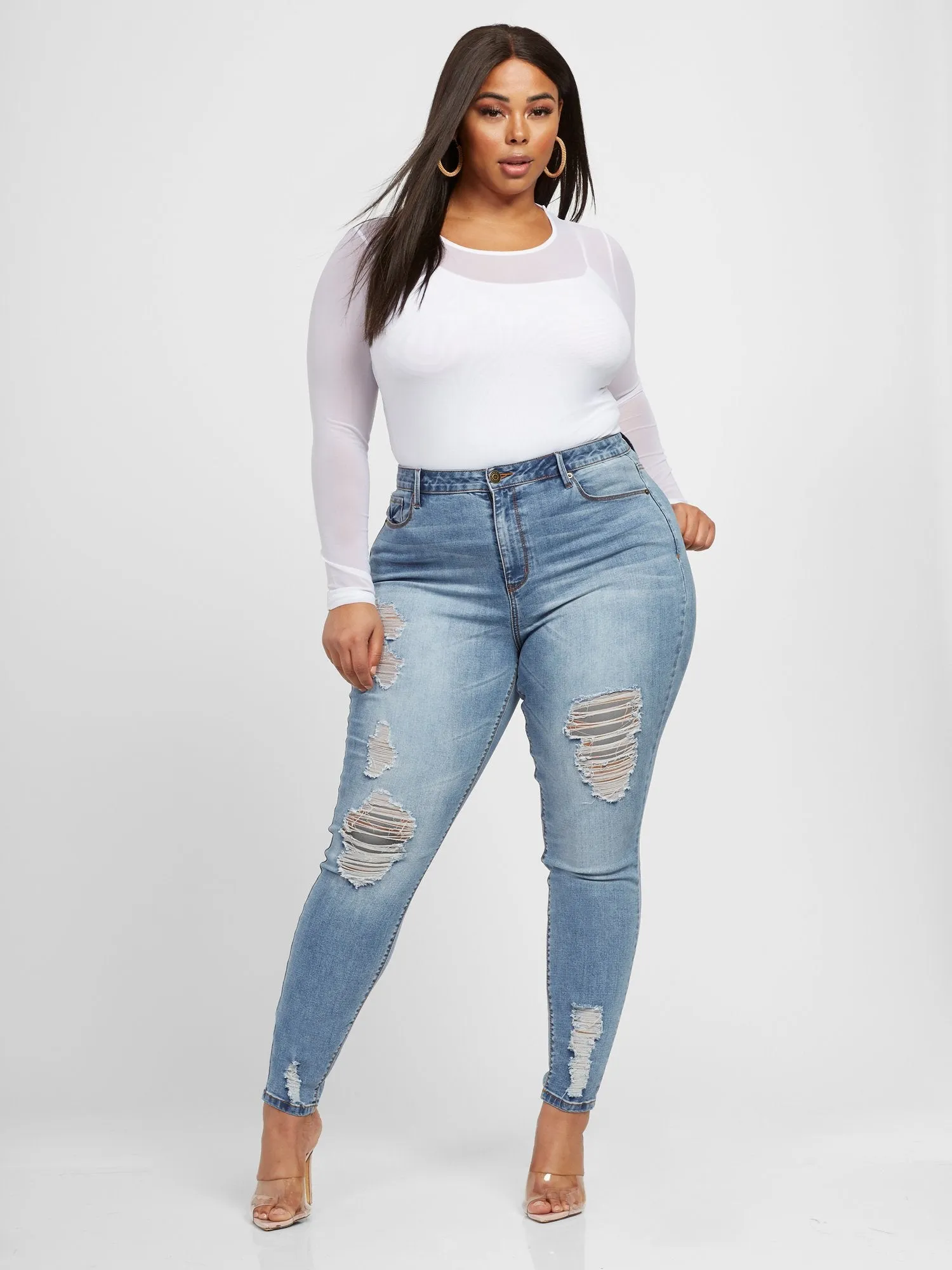 High-Rise Destructed Skinny Jeans - Tall Inseam