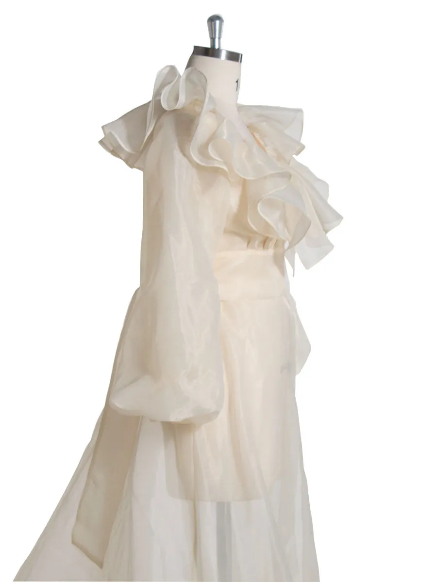 High Waist Puffy Sleeves Ruffles Cream Maternity Photoshoot Dress YW231095-1