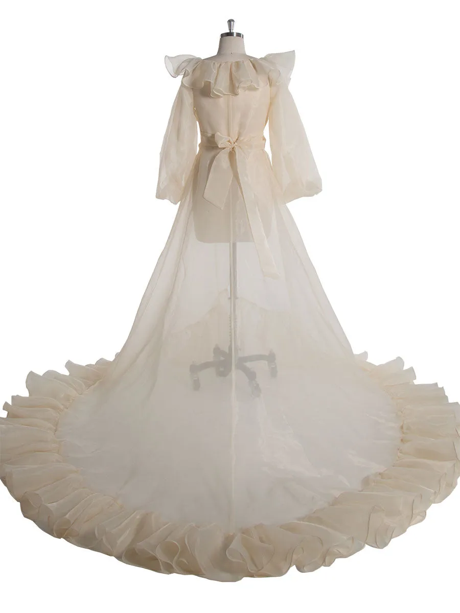 High Waist Puffy Sleeves Ruffles Cream Maternity Photoshoot Dress YW231095-1