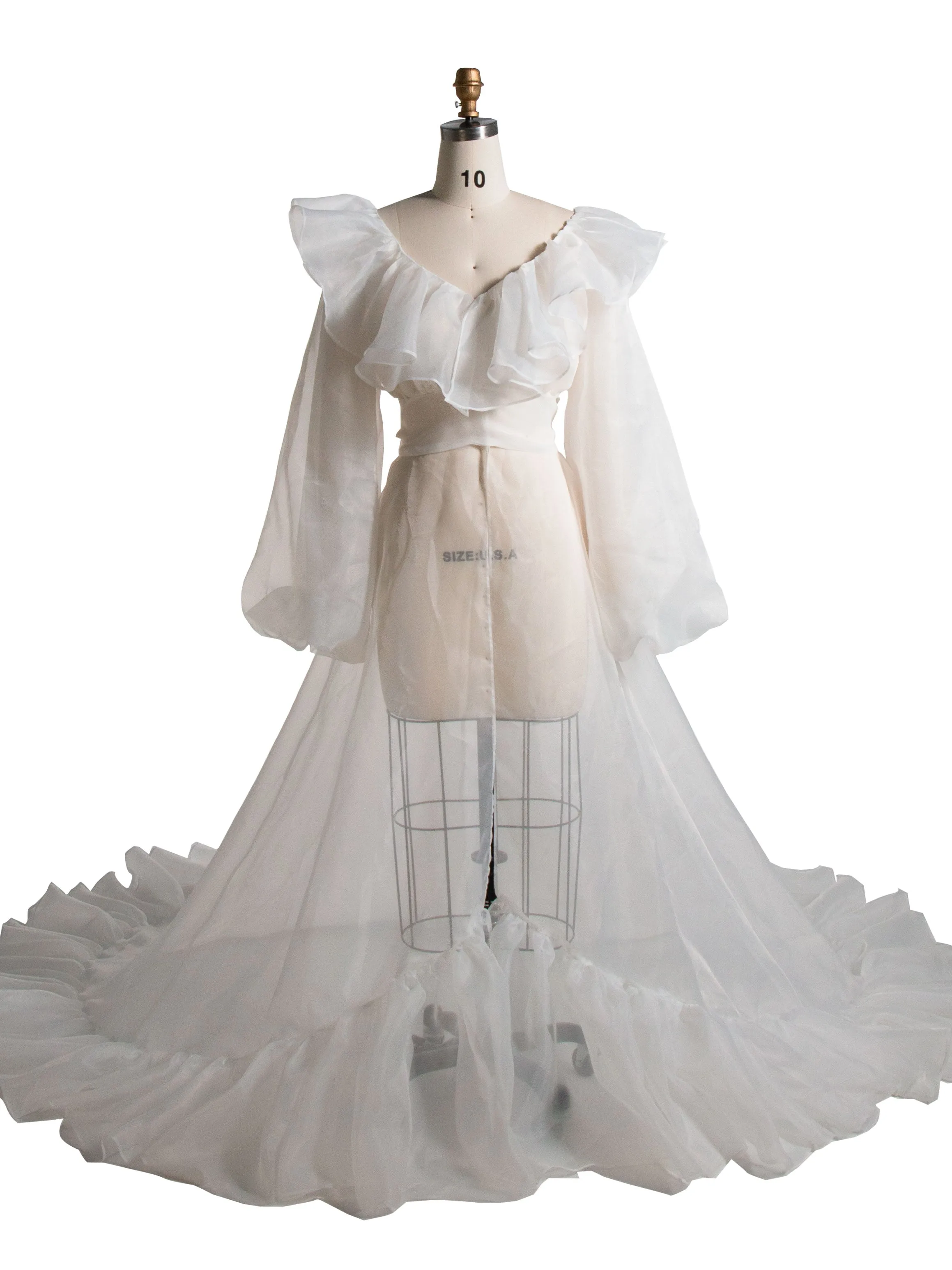 High Waist Puffy Sleeves Ruffles Cream Maternity Photoshoot Dress YW231095-1