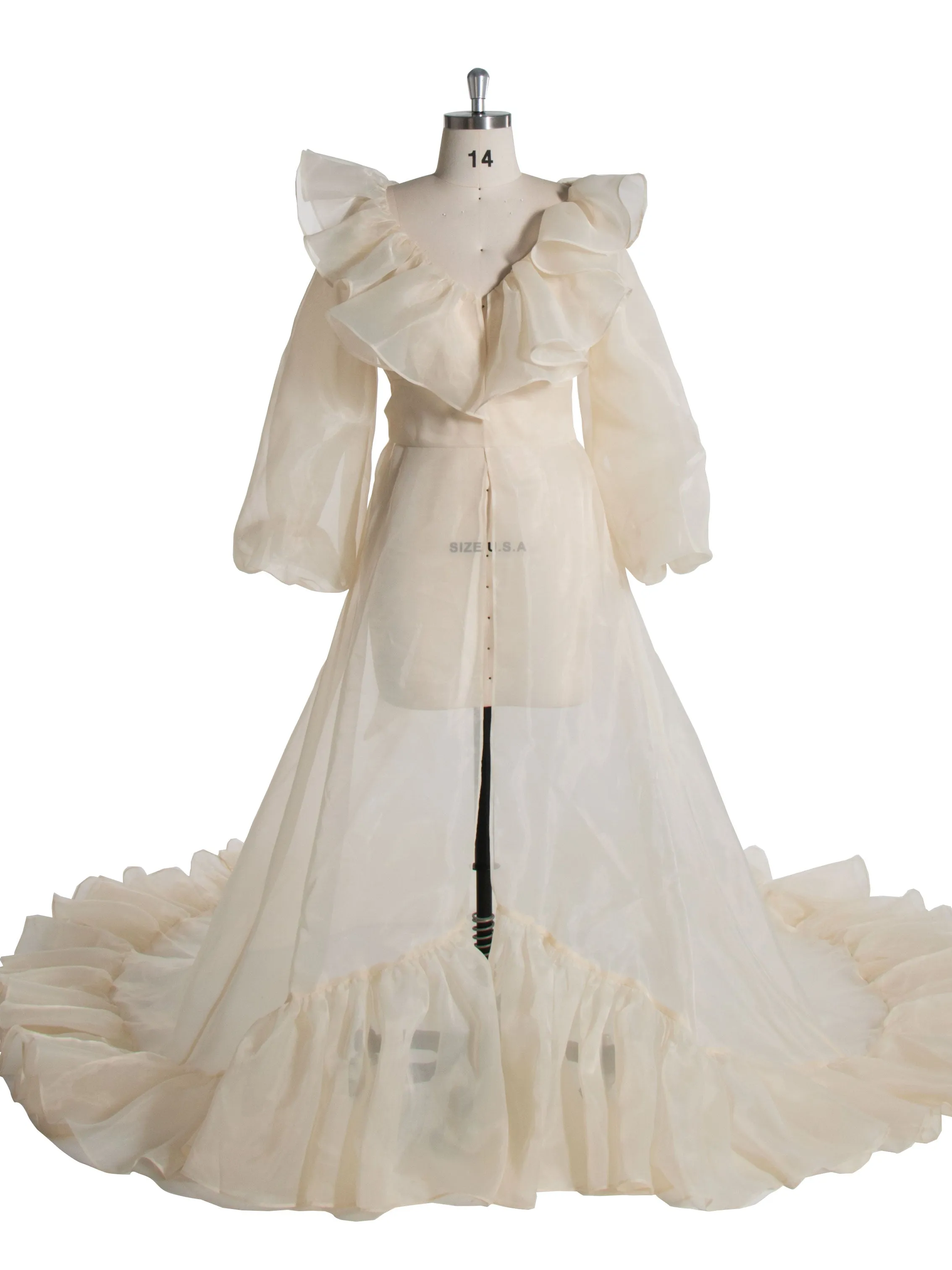 High Waist Puffy Sleeves Ruffles Cream Maternity Photoshoot Dress YW231095-1