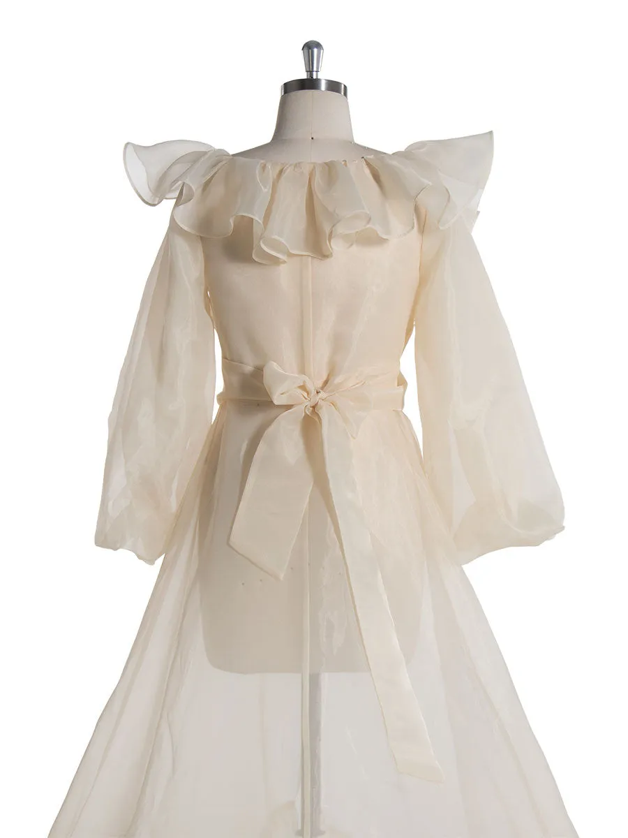High Waist Puffy Sleeves Ruffles Cream Maternity Photoshoot Dress YW231095-1