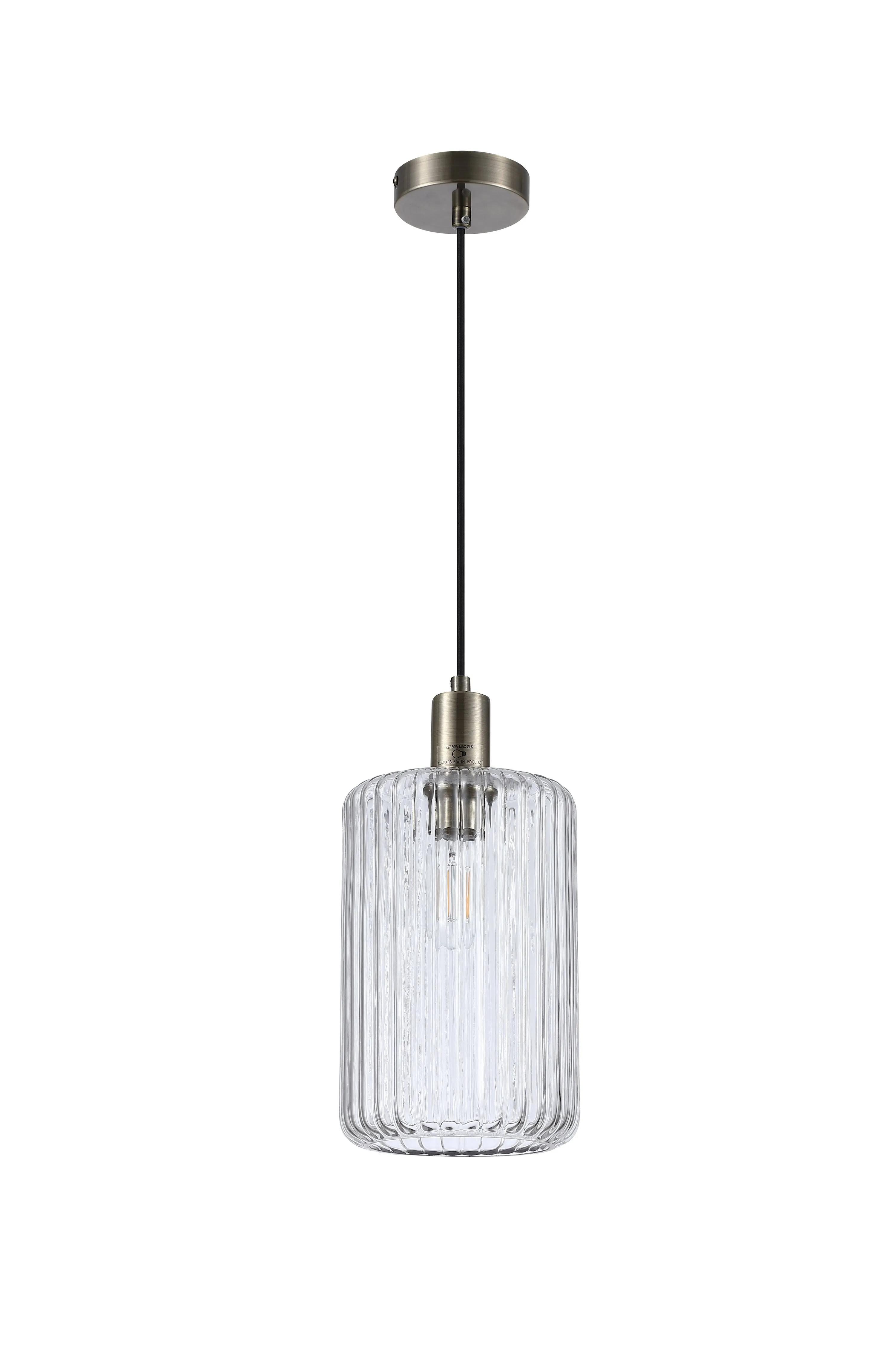 Holt 1 Light Fluted Glass Pendant Antique Brass