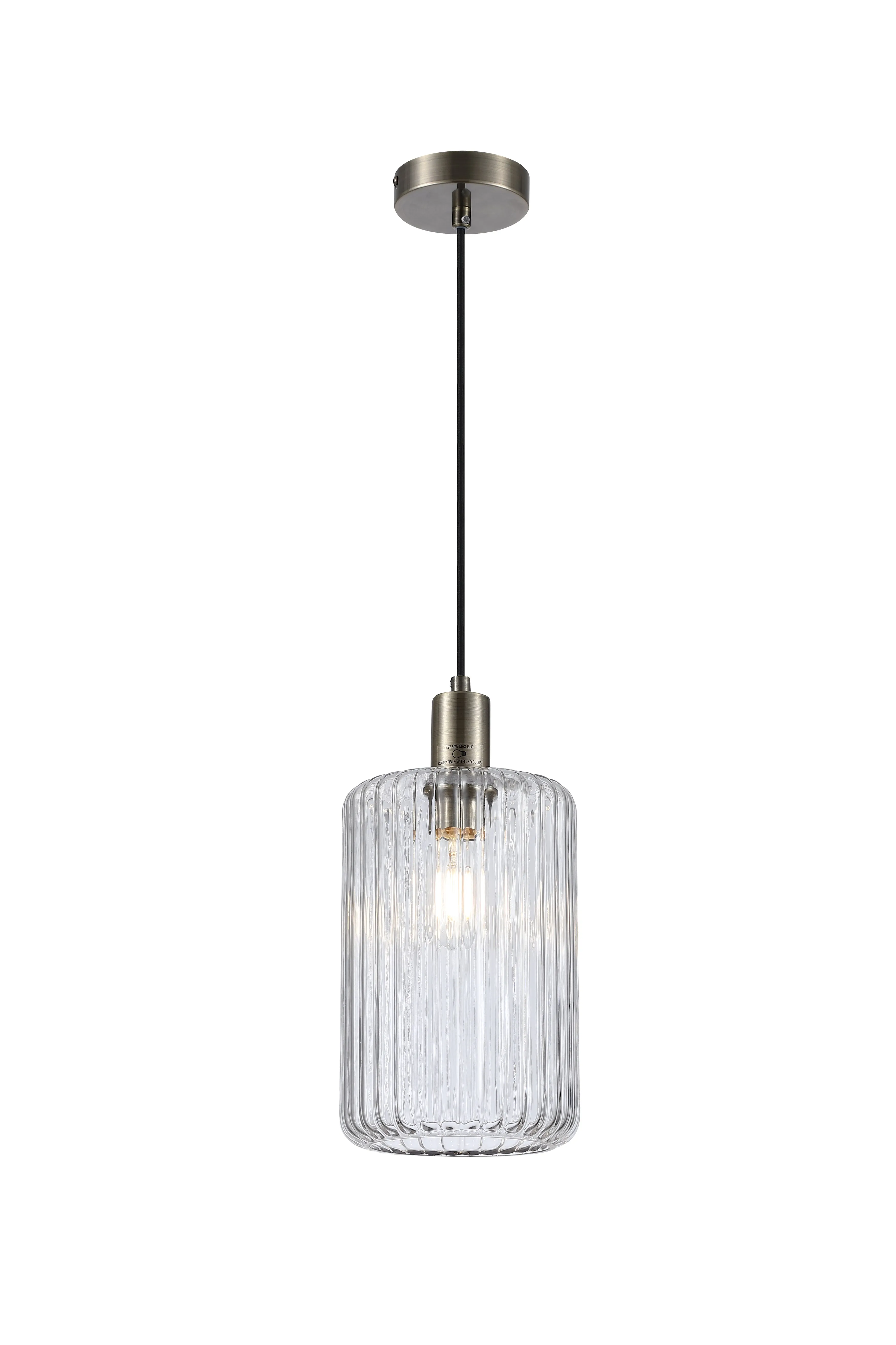 Holt 1 Light Fluted Glass Pendant Antique Brass