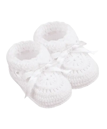 Jefferies Socks Baby Hand Crochet Bootie - White/White