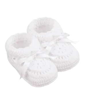Jefferies Socks Baby Hand Crochet Bootie - White/White