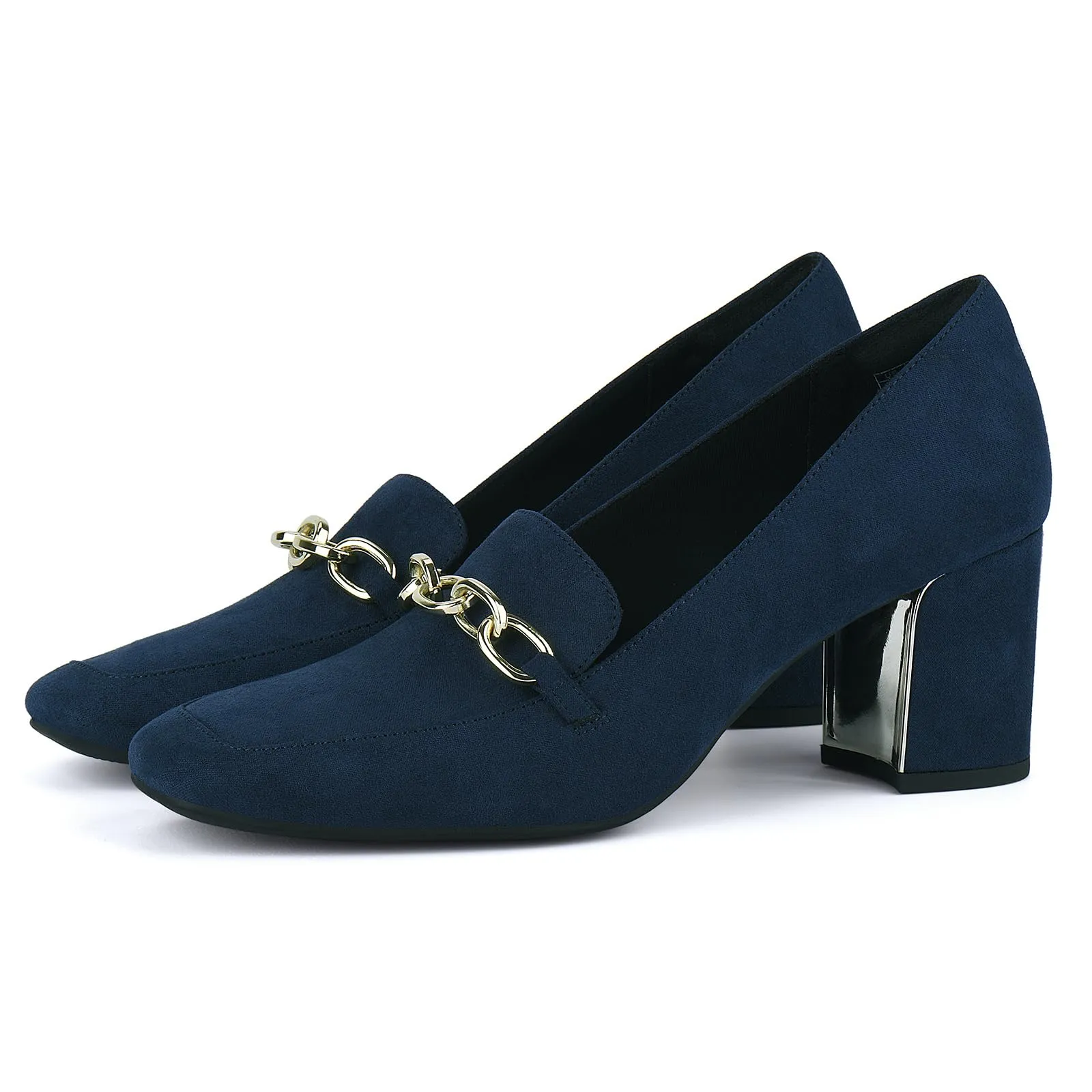 JENN ARDOR Women's Chunky Heel Loafers Pumps with Chain Detail