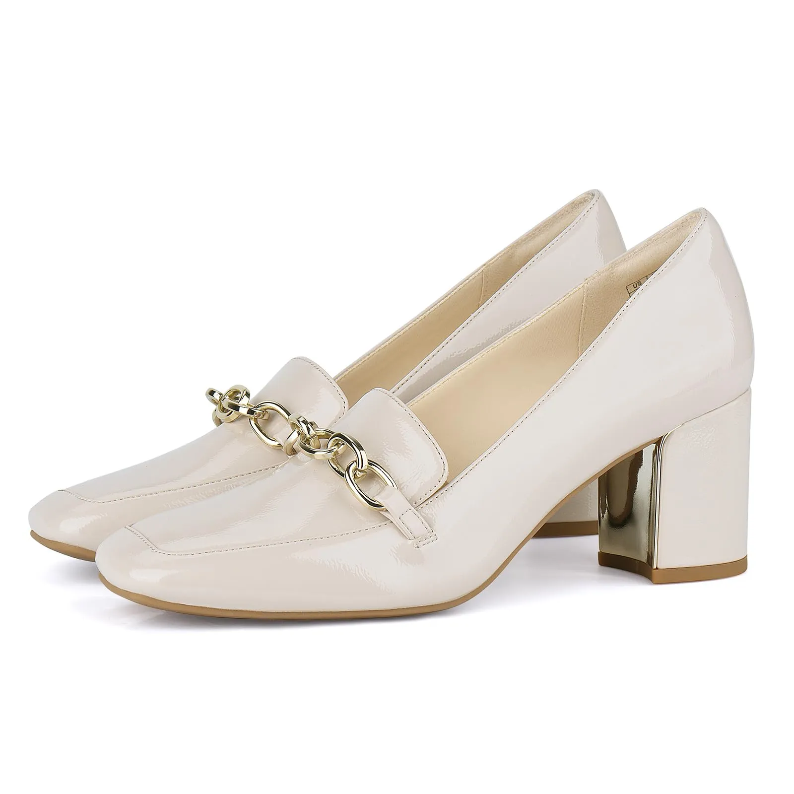 JENN ARDOR Women's Chunky Heel Loafers Pumps with Chain Detail
