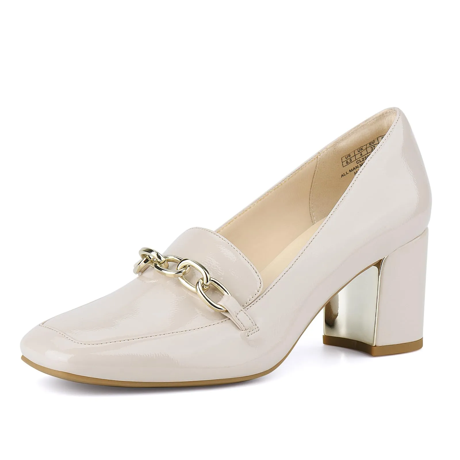 JENN ARDOR Women's Chunky Heel Loafers Pumps with Chain Detail
