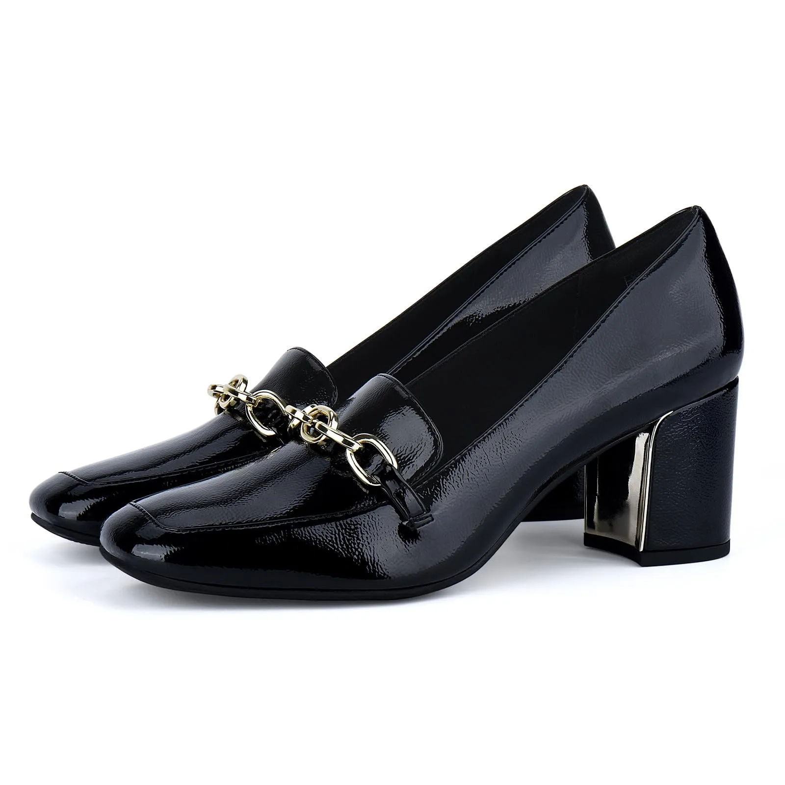 JENN ARDOR Women's Chunky Heel Loafers Pumps with Chain Detail