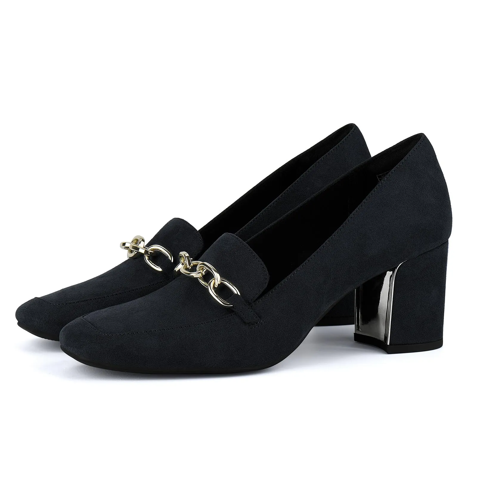 JENN ARDOR Women's Chunky Heel Loafers Pumps with Chain Detail