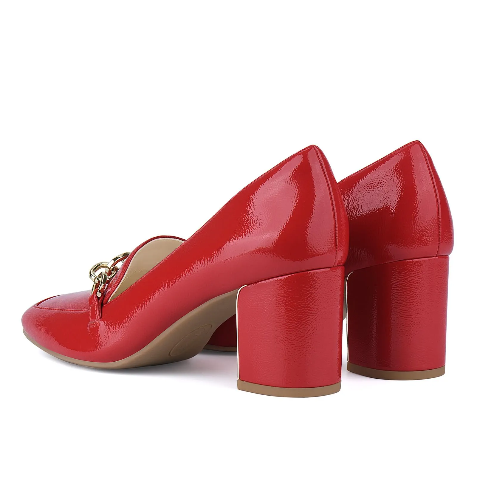 JENN ARDOR Women's Chunky Heel Loafers Pumps with Chain Detail