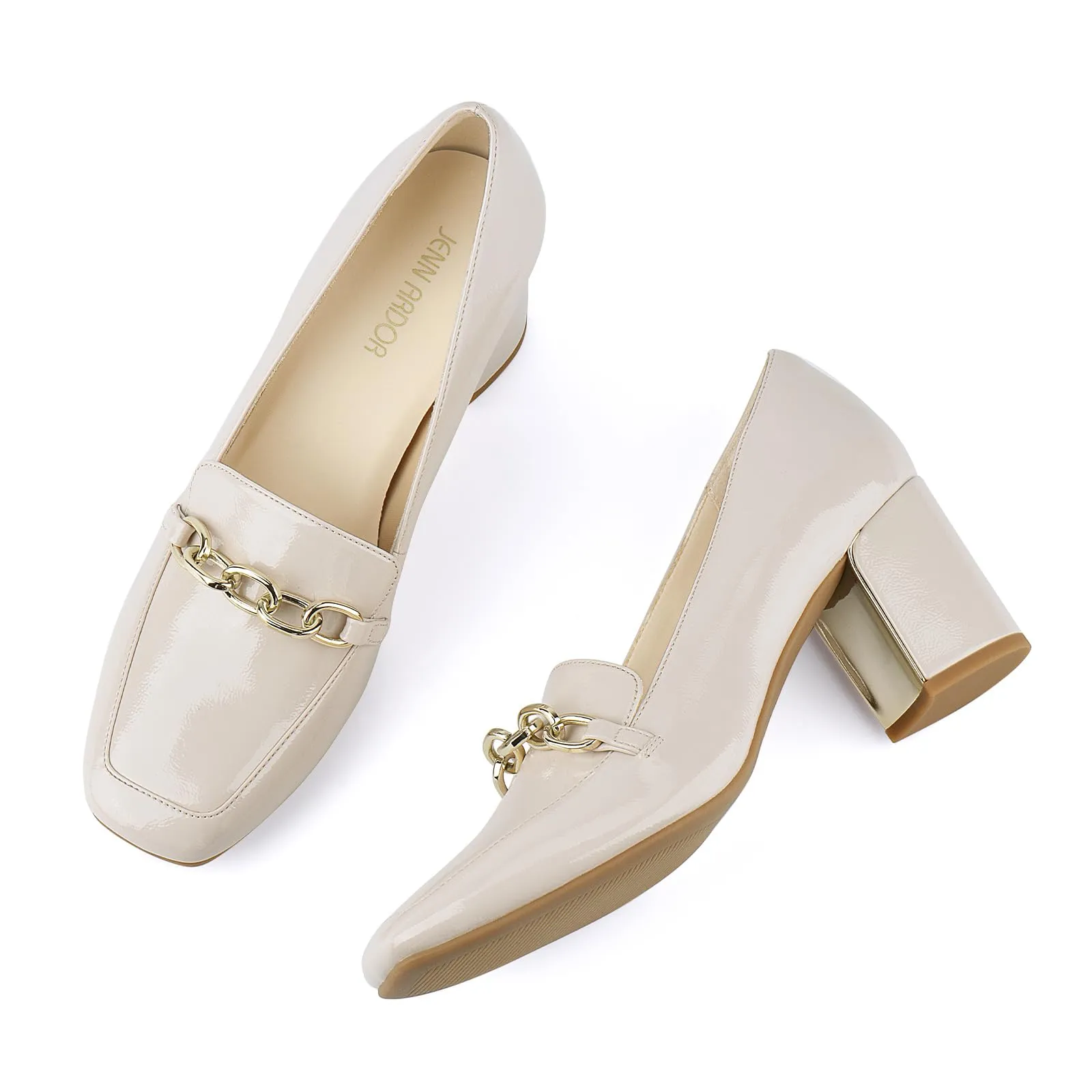 JENN ARDOR Women's Chunky Heel Loafers Pumps with Chain Detail
