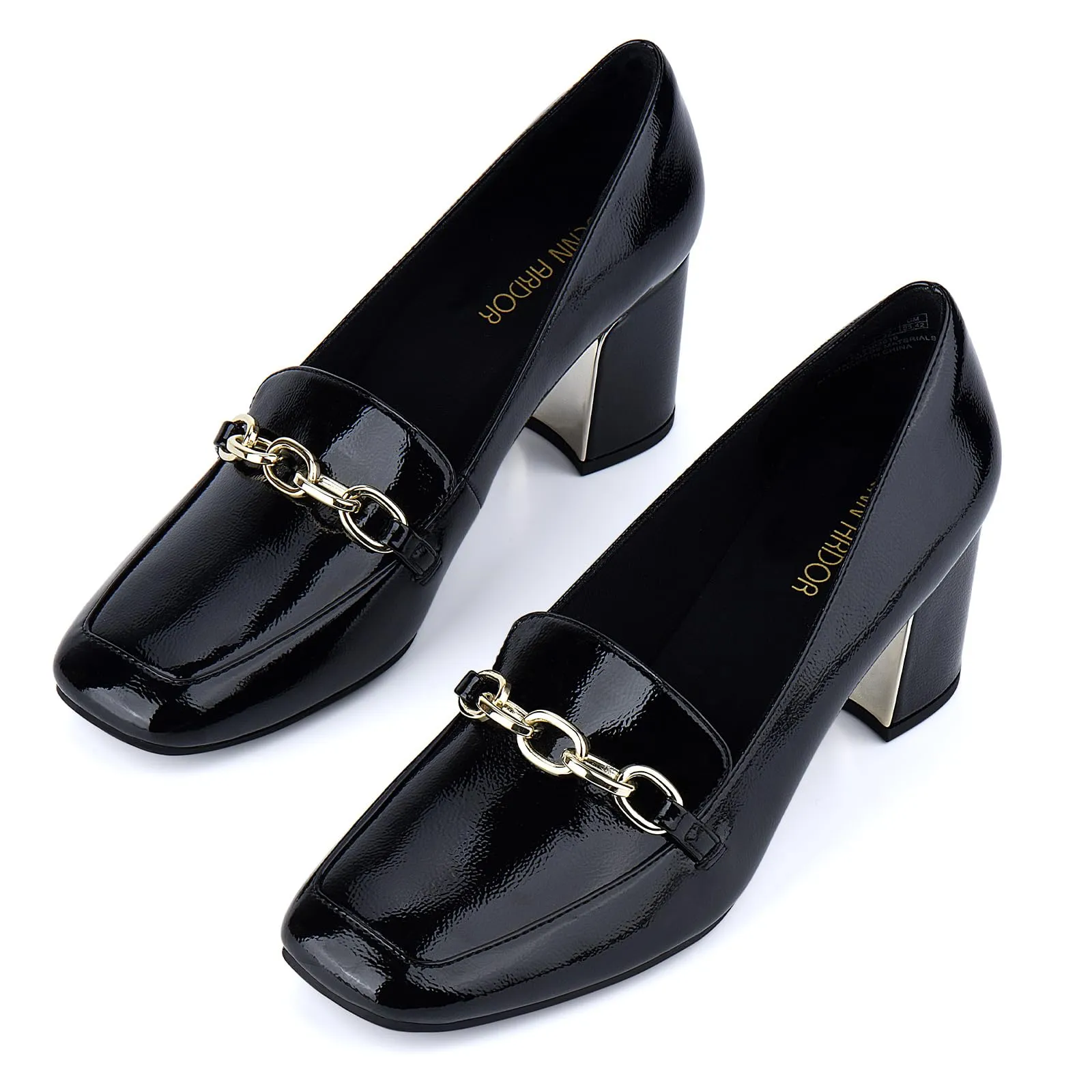 JENN ARDOR Women's Chunky Heel Loafers Pumps with Chain Detail