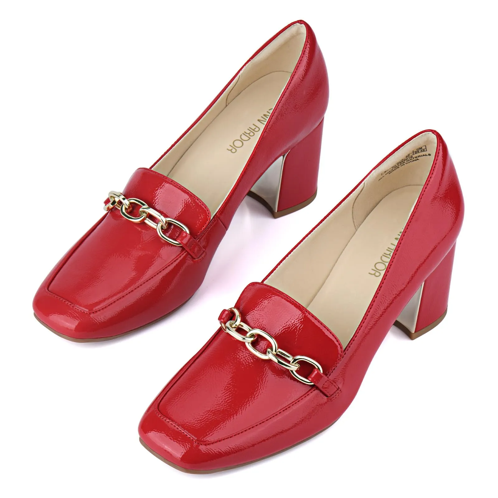 JENN ARDOR Women's Chunky Heel Loafers Pumps with Chain Detail