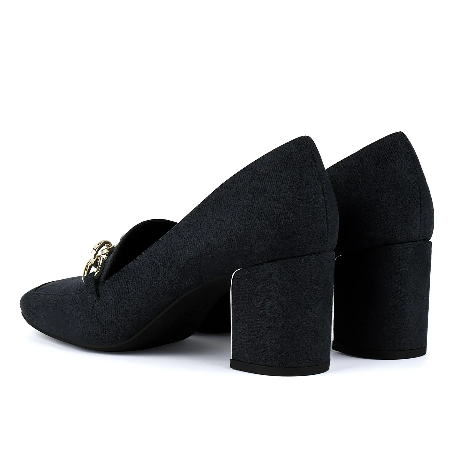 JENN ARDOR Women's Chunky Heel Loafers Pumps with Chain Detail