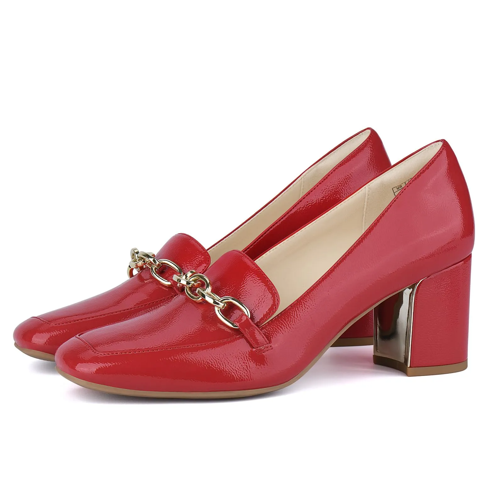 JENN ARDOR Women's Chunky Heel Loafers Pumps with Chain Detail