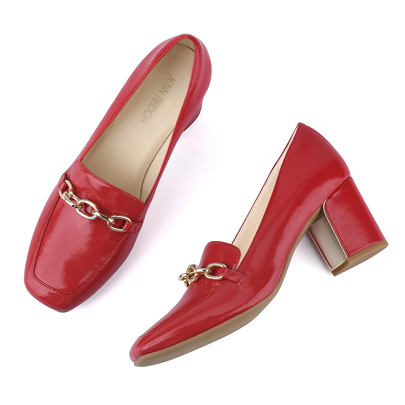 JENN ARDOR Women's Chunky Heel Loafers Pumps with Chain Detail