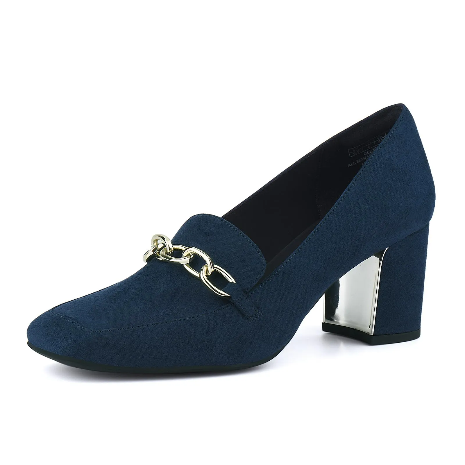 JENN ARDOR Women's Chunky Heel Loafers Pumps with Chain Detail
