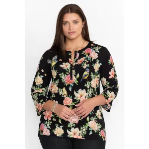 Johnny Was Janie Favorite Button Front Plus Tunic Birdie Black Top Shirt New