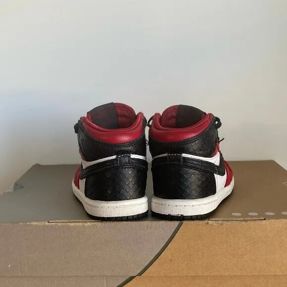 Jordan 1 High OG  Black/Red Satin Snakeskin Toddler Sneakers- SZ 7 C