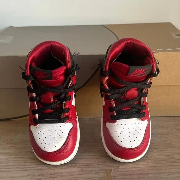 Jordan 1 High OG  Black/Red Satin Snakeskin Toddler Sneakers- SZ 7 C
