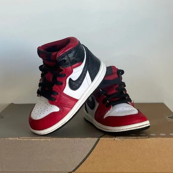 Jordan 1 High OG  Black/Red Satin Snakeskin Toddler Sneakers- SZ 7 C