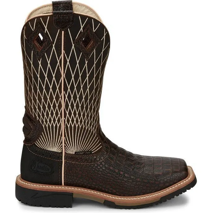 Justin Men's Derrickman 12" CT Western Work Boot -Brown- SE4833