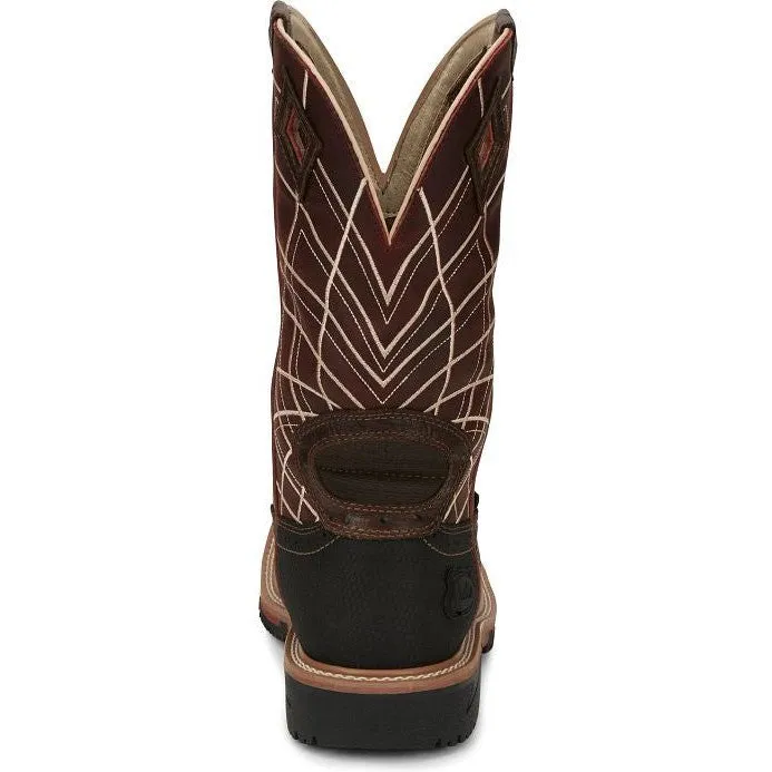 Justin Men's Derrickman 12" WP Western Work Boot -Brown- SE4834