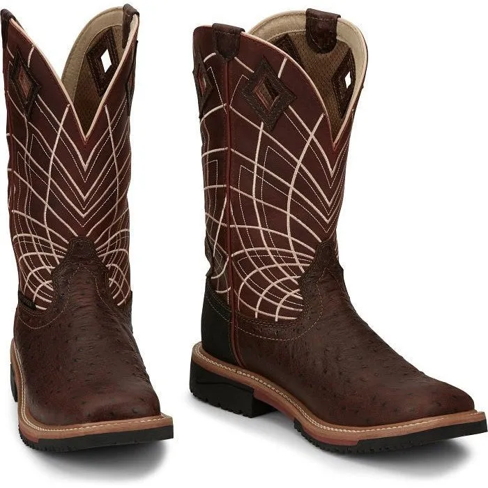 Justin Men's Derrickman 12" WP Western Work Boot -Brown- SE4834