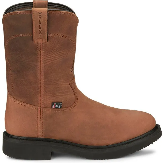 Justin Men's Round Up 10" WP Western Work Boot -Brown- OW6604