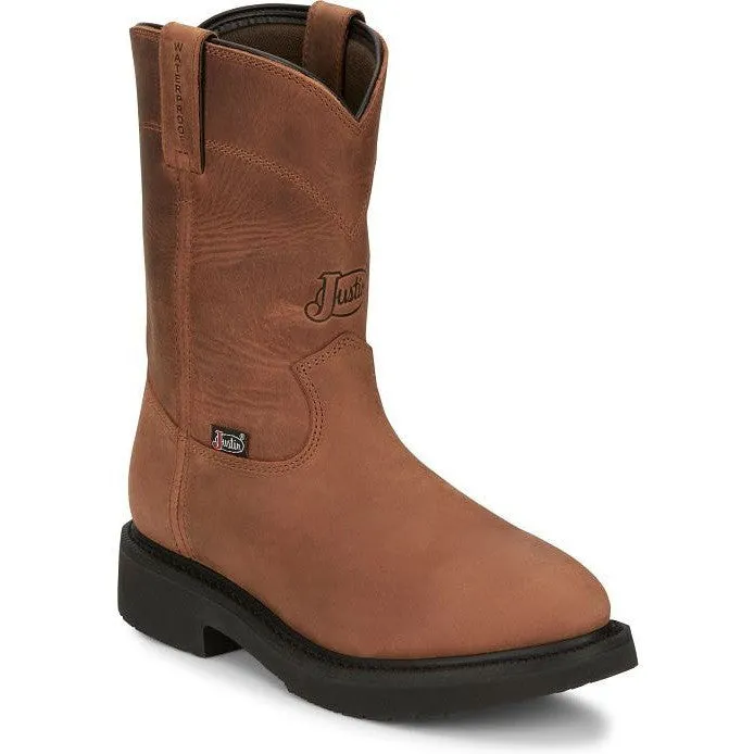 Justin Men's Round Up 10" WP Western Work Boot -Brown- OW6604