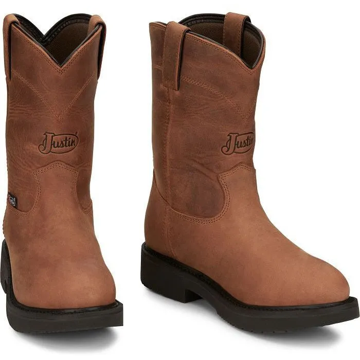 Justin Men's Round Up 10" WP Western Work Boot -Brown- OW6604
