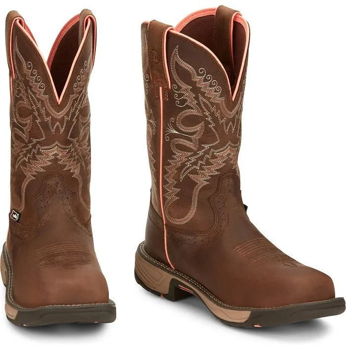 Justin Women's Rush 11" Comp Toe WP Western Work Boot -Brown- SE4357