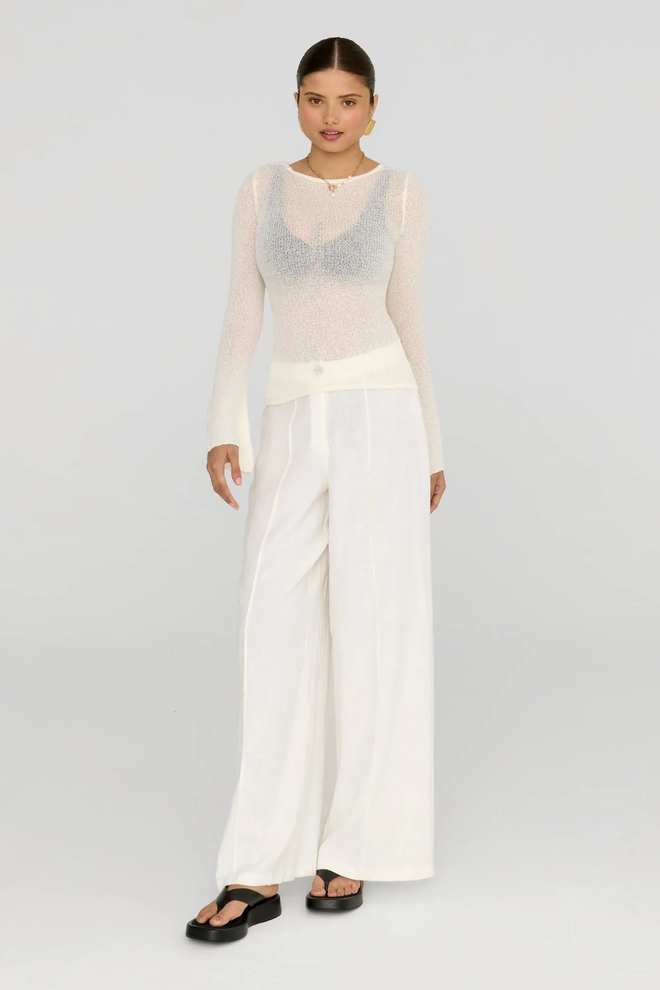 KAI MULTIWAY LONG SLEEVE RESORT KNIT TOP - COCONUT MILK