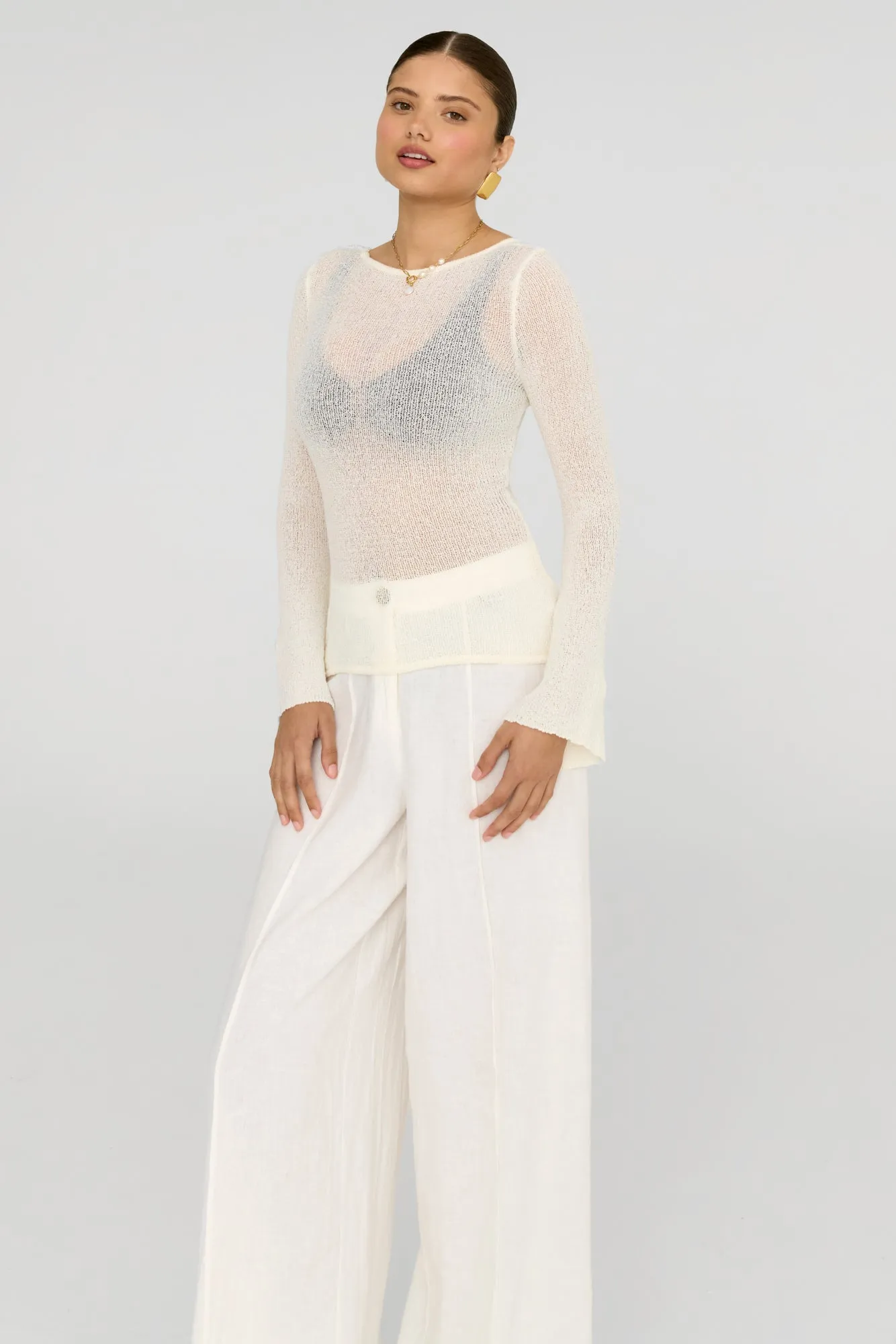 KAI MULTIWAY LONG SLEEVE RESORT KNIT TOP - COCONUT MILK