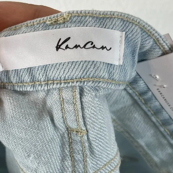 KanCan Ella High Rise Shorts Womens 3/25 Fray Hem Mom Relaxed Light Wash NWT