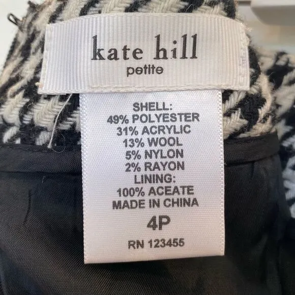 Kate Hill Houndstooth Wool Blend Pencil Skirt Women's 4P
