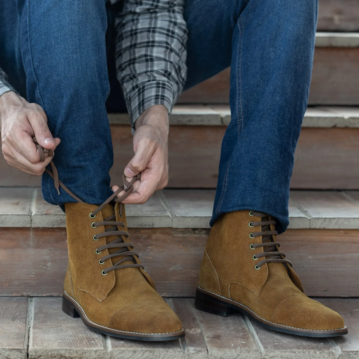 Knight Derby Brown Suede Leather Boots - StudGuard