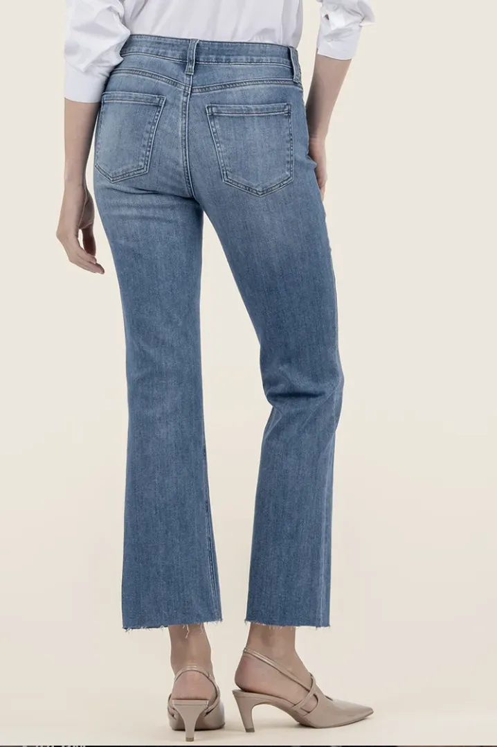 KUT KELSEY HIGH RISE BRACE MED DENIM ANKLE FLARE