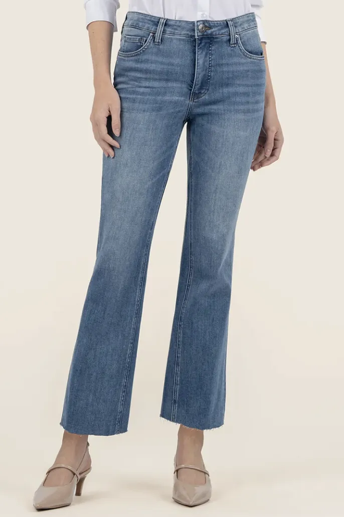 KUT KELSEY HIGH RISE BRACE MED DENIM ANKLE FLARE