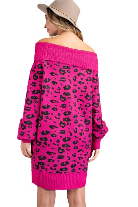 Leopard Ribbed Knit Sweater Dress
