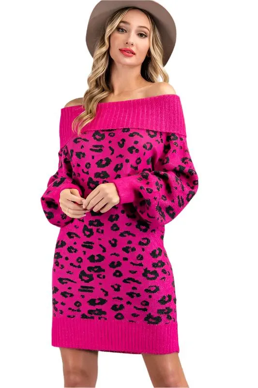 Leopard Ribbed Knit Sweater Dress